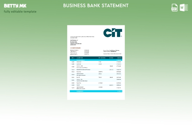 Модерен стил на CIT банка, извод за чековна сметка за Word и PDF Шаблон